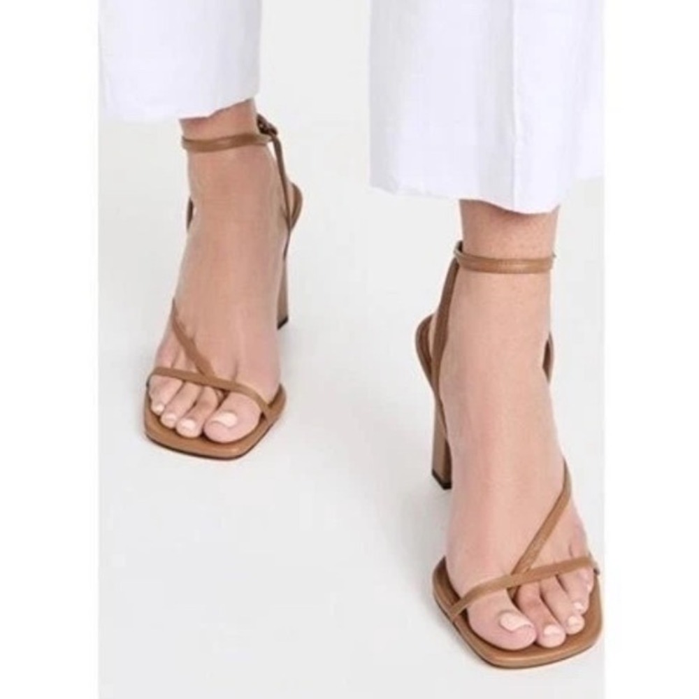 Vince Qiana Ankle Strap Sandal Dark Walnut Leather Square Toe Block Heel Brown - Picture 3 of 16